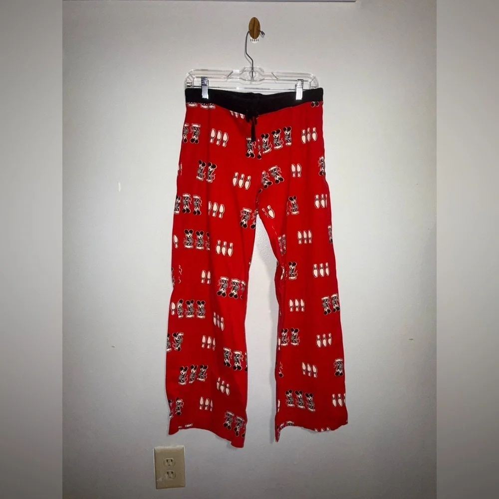 Disney Mickey Mouse Bowling Pajama Pants Size Large Red Sleepwear